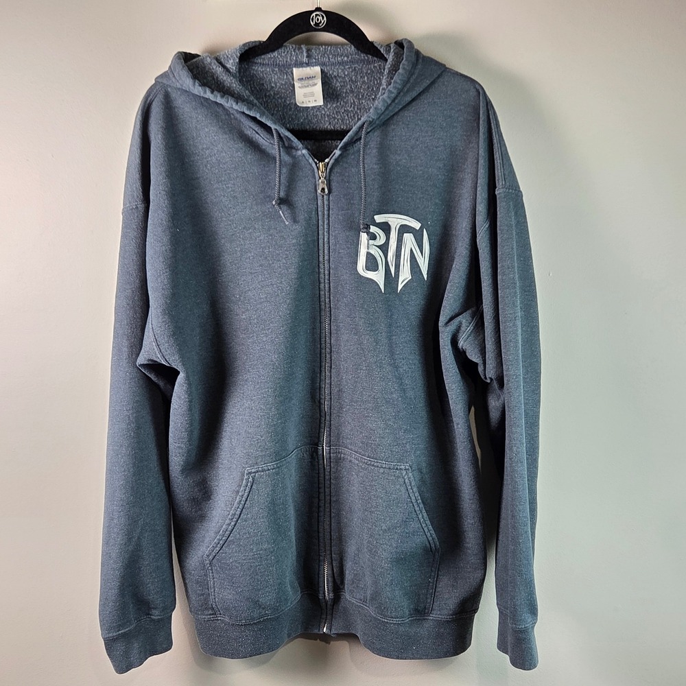 Gildan Biker Trash Nation Zip Hoodie Mens XL Gray Excellent Skull Graphic BTN
